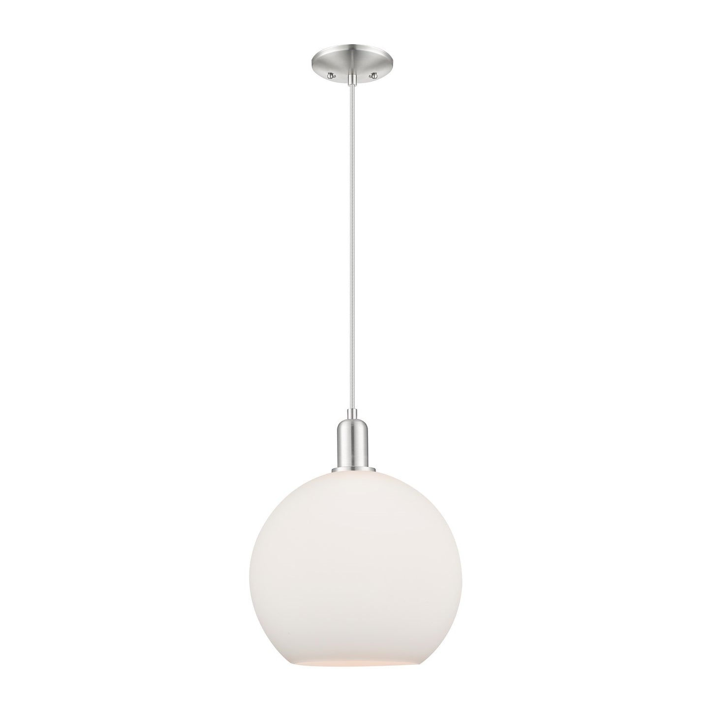 Innovations Athens 12in 1-Light Mini Pendant | Industrial Brushed Satin Nickel and Matte White Glass | Kitchen Island & Dining | Model 716-1P-SN-G121-12