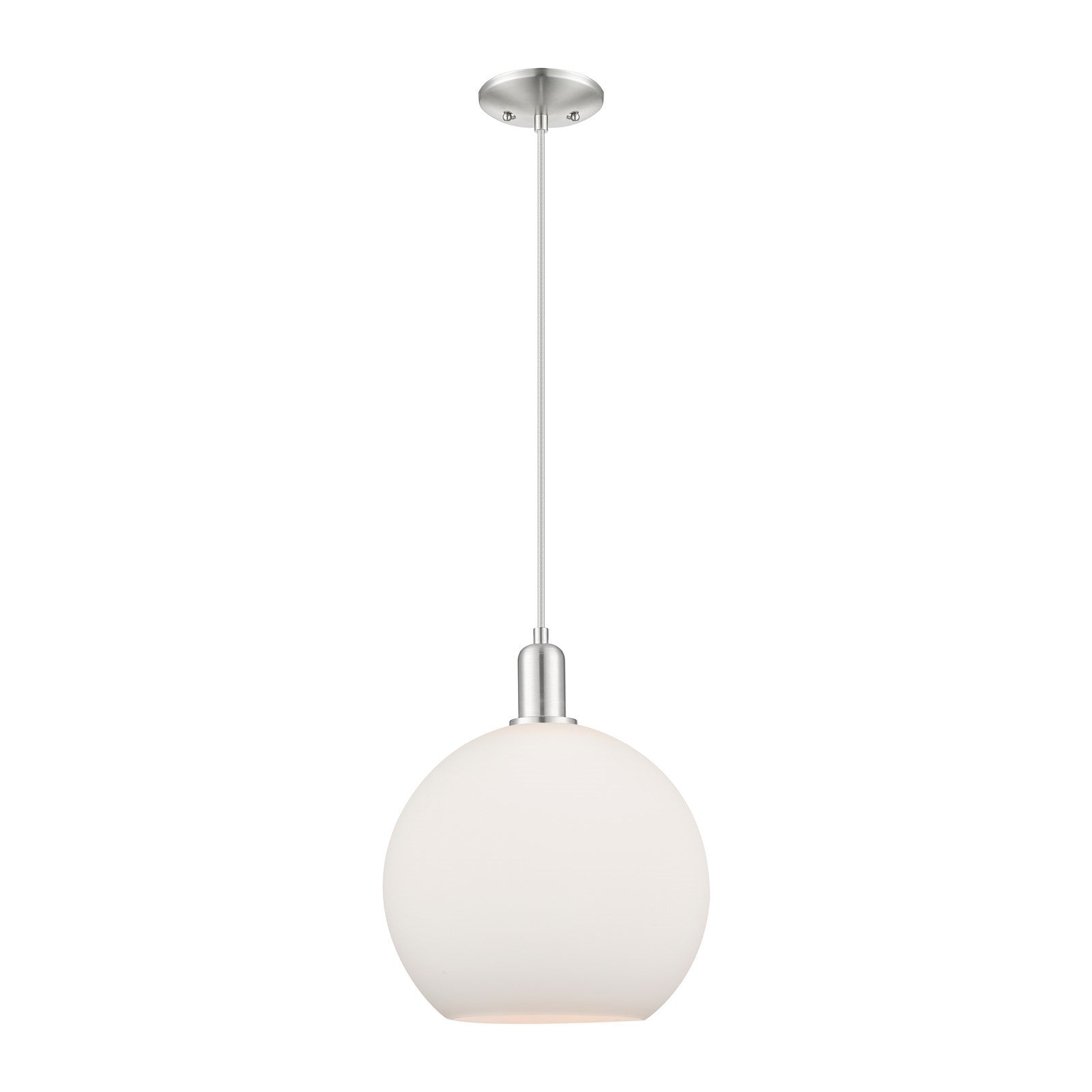 Innovations Athens 12in 1-Light Mini Pendant | Industrial Brushed Satin Nickel and Matte White Glass | Kitchen Island & Dining | Model 716-1P-SN-G121-12
