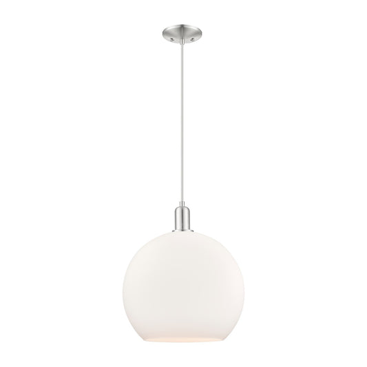 Innovations Athens 14in 1-Light Mini Pendant | Industrial Brushed Satin Nickel and Matte White Glass | Kitchen Island & Dining | Model 716-1P-SN-G121-14