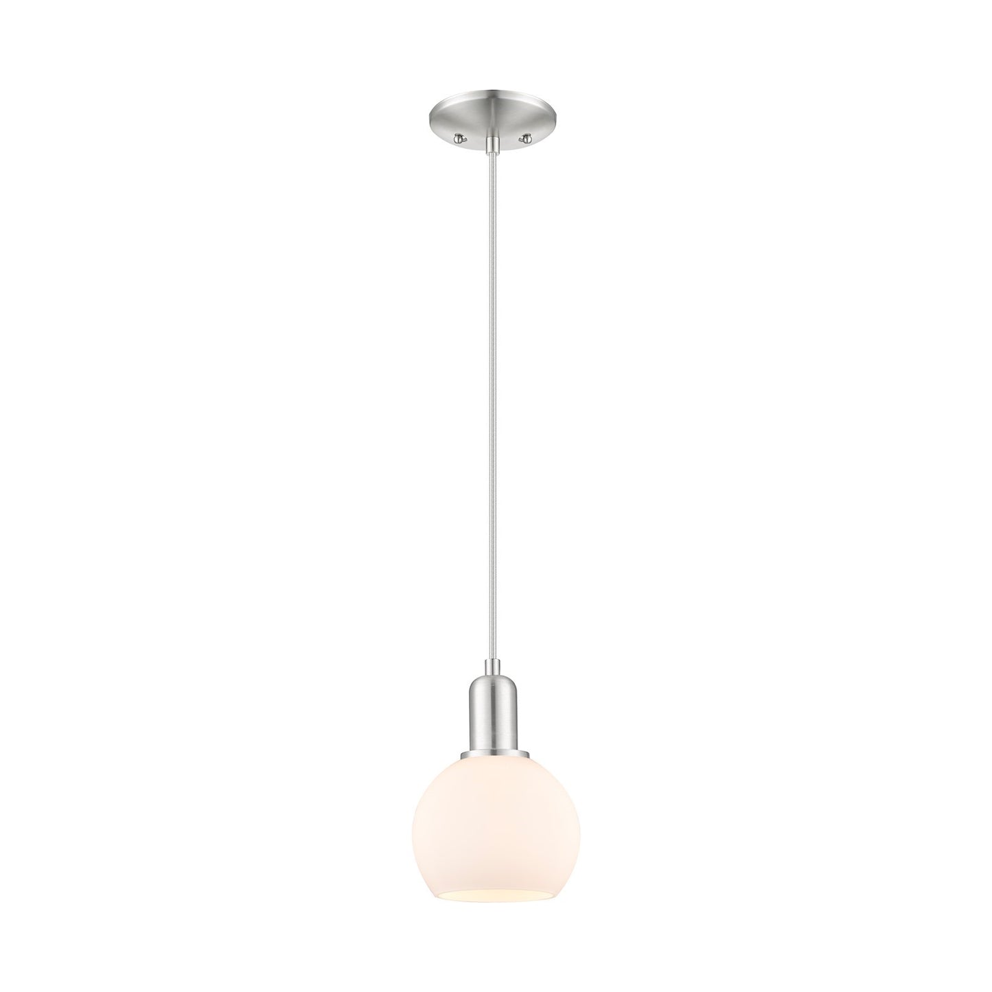 Innovations Athens 6in 1-Light Mini Pendant | Industrial Brushed Satin Nickel and Matte White Glass | Kitchen Island & Dining | Model 716-1P-SN-G121-6