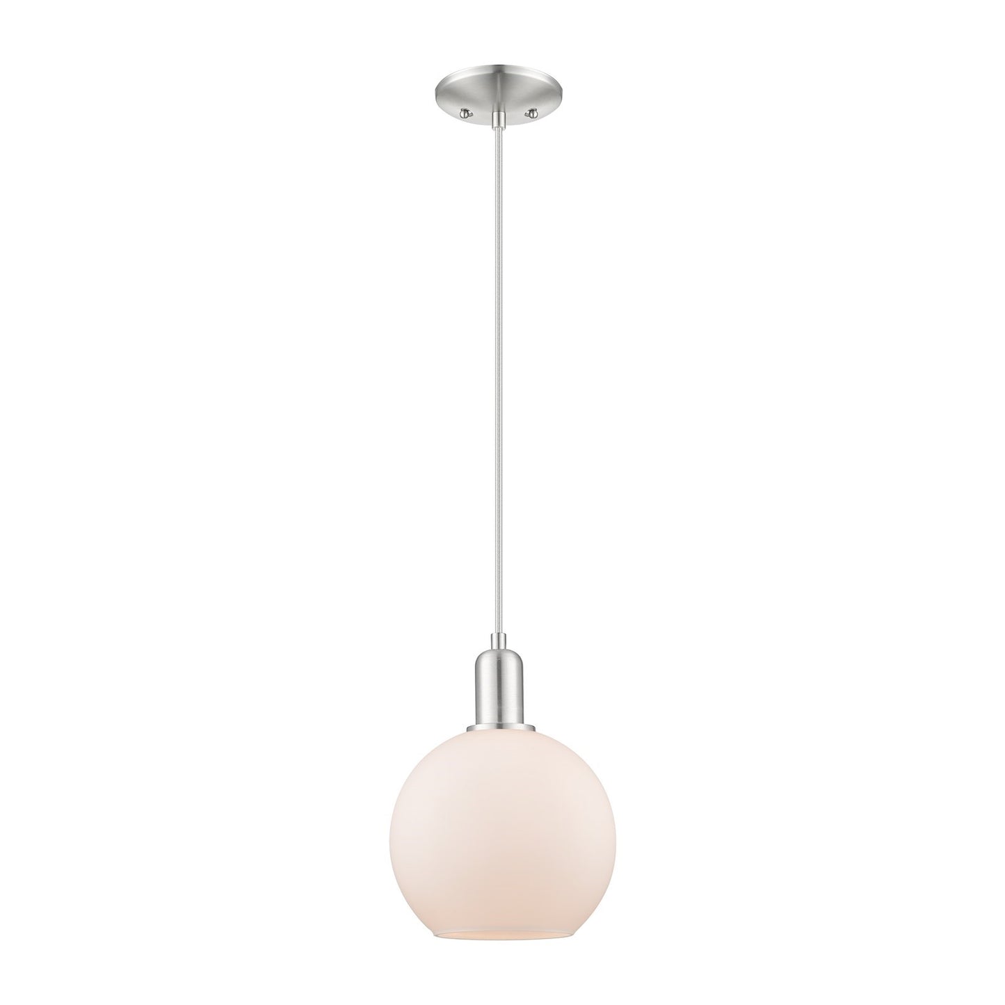 Innovations Athens 8in 1-Light Mini Pendant | Industrial Brushed Satin Nickel and Matte White Glass | Kitchen Island & Dining | Model 716-1P-SN-G121-8