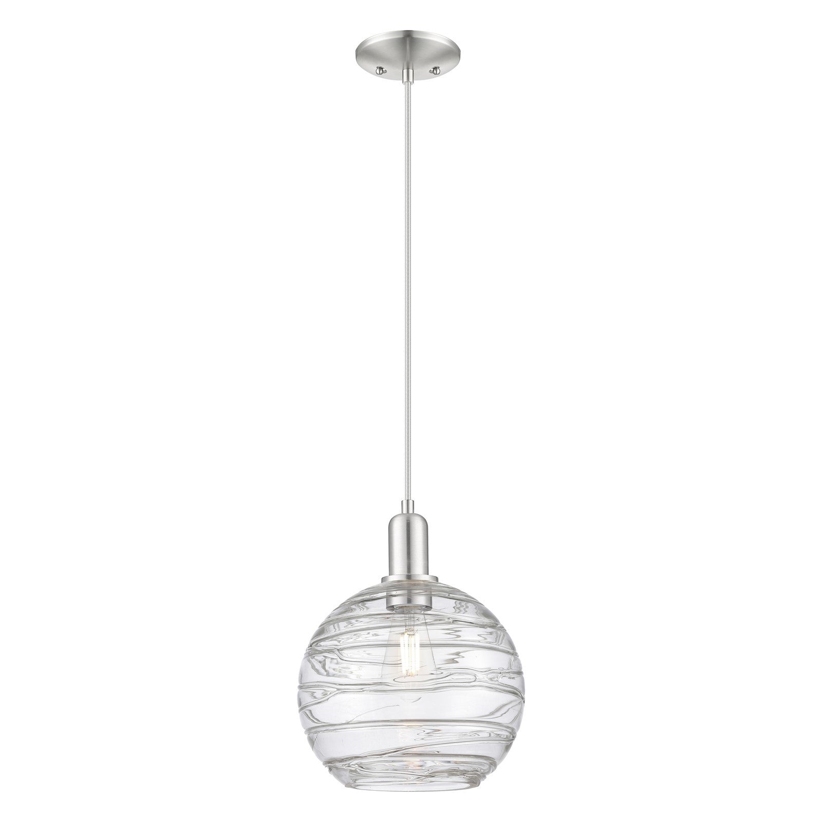 Innovations Athens Deco Swirl 10in 1-Light Mini Pendant | Industrial Brushed Satin Nickel Steel and Clear Glass | Kitchen | Model 716-1P-SN-G1213-10CL
