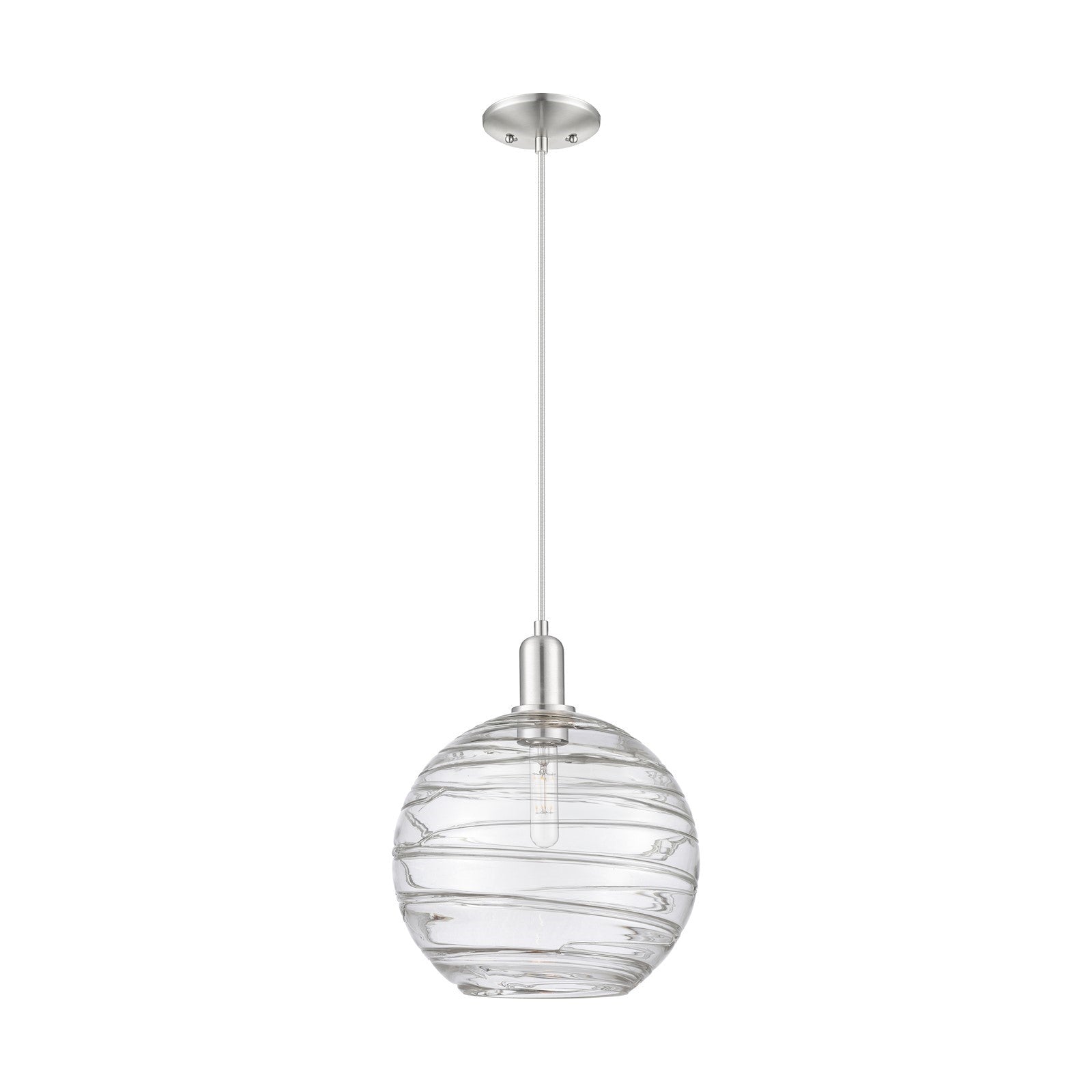 Innovations Athens Deco Swirl 12in 1-Light Mini Pendant | Industrial Brushed Satin Nickel and Clear Deco Swirl Glass | Model 716-1P-SN-G1213-12CL