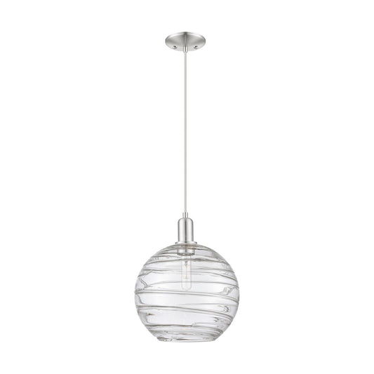 Innovations Athens Deco Swirl 12in 1-Light Mini Pendant | Industrial Brushed Satin Nickel and Clear Deco Swirl Glass | Model 716-1P-SN-G1213-12CL