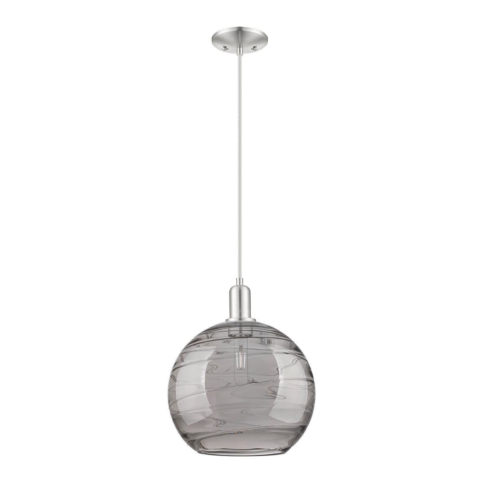 Innovations Athens Deco Swirl 12in 1-Light Mini Pendant | Industrial Brushed Satin Nickel and Light Smoke Glass | Kitchen | Model 716-1P-SN-G1213-12SM