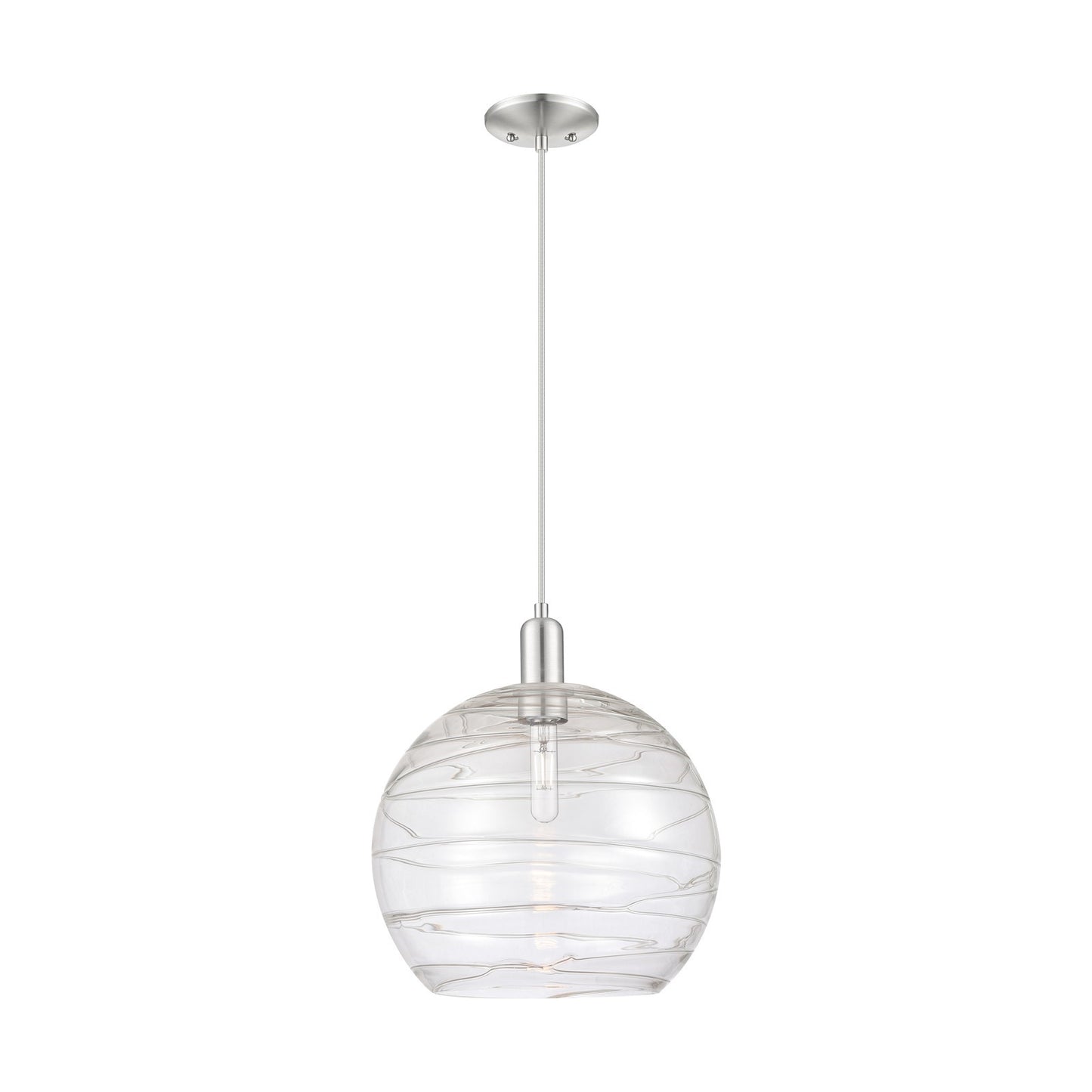 Innovations Athens Deco Swirl 14in 1-Light Mini Pendant | Industrial Brushed Satin Nickel and Clear Deco Swirl Glass | Model 716-1P-SN-G1213-14CL
