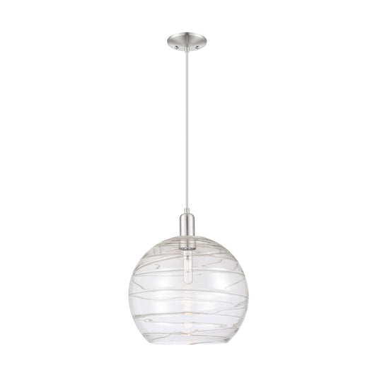 Innovations Athens Deco Swirl 14in 1-Light Mini Pendant | Industrial Brushed Satin Nickel and Clear Deco Swirl Glass | Model 716-1P-SN-G1213-14CL