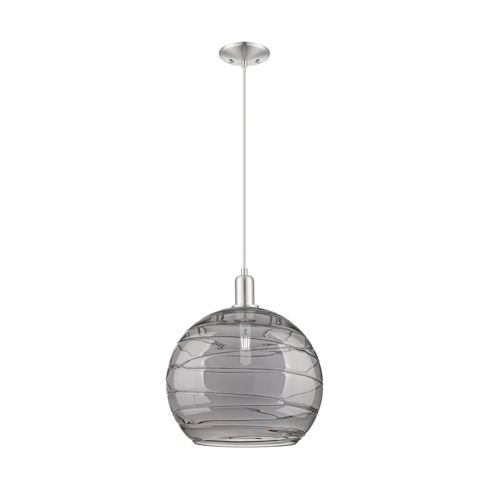 Innovations Athens Deco Swirl 14in 1-Light Mini Pendant | Industrial Brushed Satin Nickel and Light Smoke Glass | Kitchen | Model 716-1P-SN-G1213-14SM