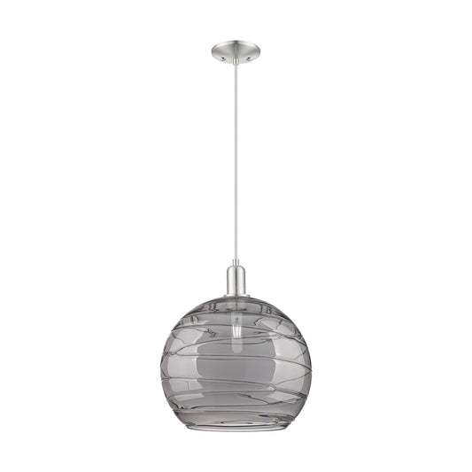 Innovations Athens Deco Swirl 14in 1-Light Mini Pendant | Industrial Brushed Satin Nickel and Light Smoke Glass | Kitchen | Model 716-1P-SN-G1213-14SM