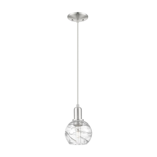 Innovations Athens Deco Swirl 6in 1-Light Mini Pendant | Industrial Brushed Satin Nickel and Clear Deco Swirl Glass | Kitchen | Model 716-1P-SN-G1213-6CL