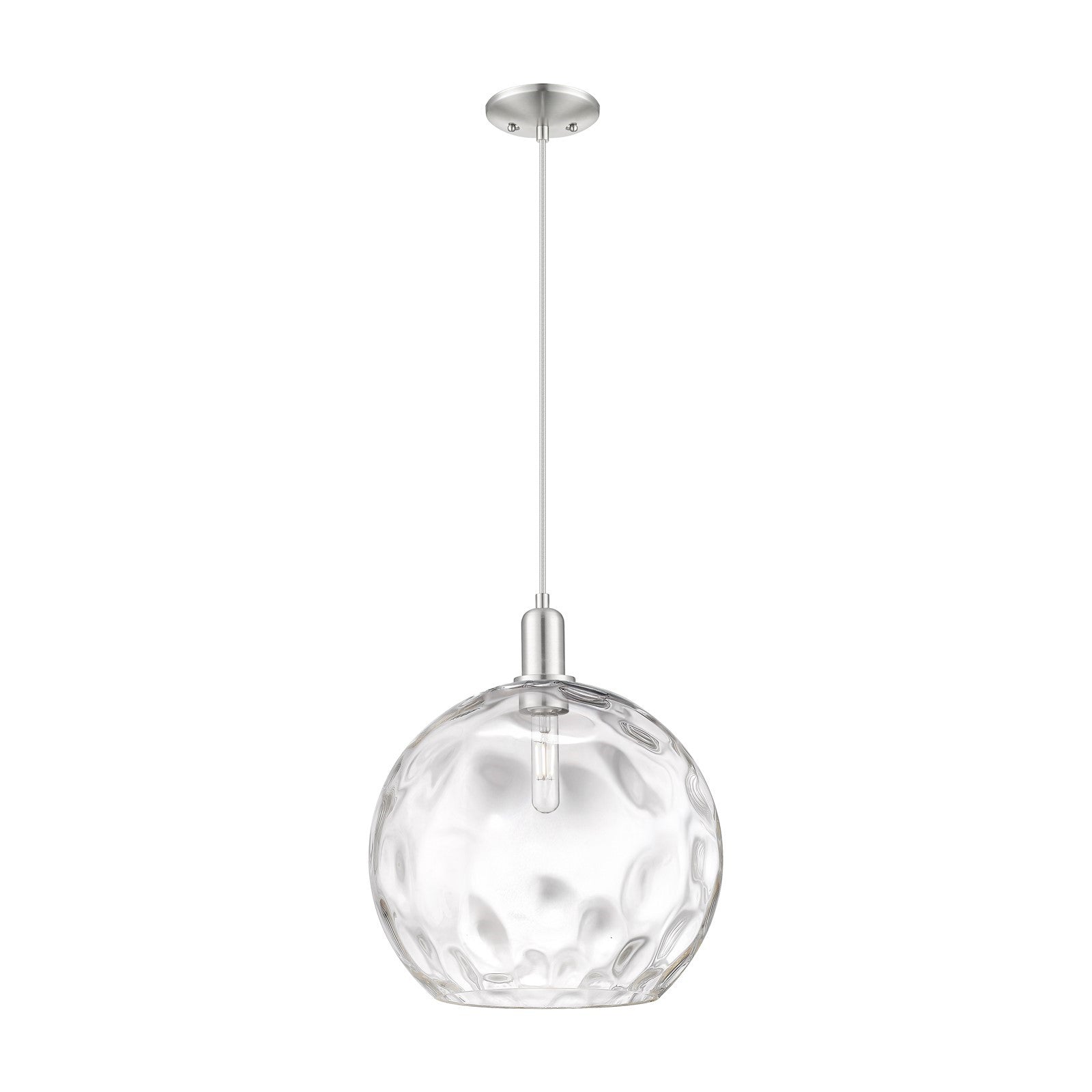 Innovations Athens Water Glass 13in 1-Light Mini Pendant | Industrial Brushed Satin Nickel and Clear Glass | Kitchen Island & | Model 716-1P-SN-G1215-14