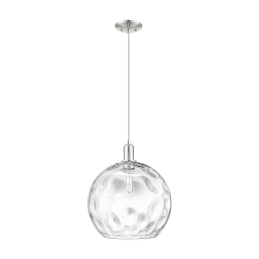 Innovations Athens Water Glass 13in 1-Light Mini Pendant | Industrial Brushed Satin Nickel and Clear Glass | Kitchen Island & | Model 716-1P-SN-G1215-14