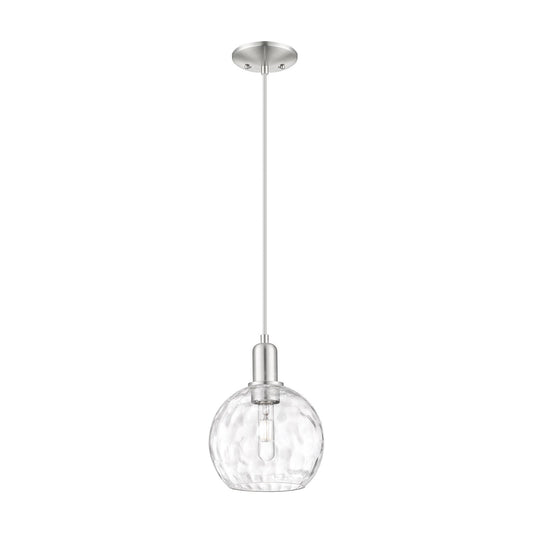 Innovations Athens Water Glass 8in 1-Light Mini Pendant | Industrial Brushed Satin Nickel and Clear Water Glass | Kitchen Island | Model 716-1P-SN-G1215-8