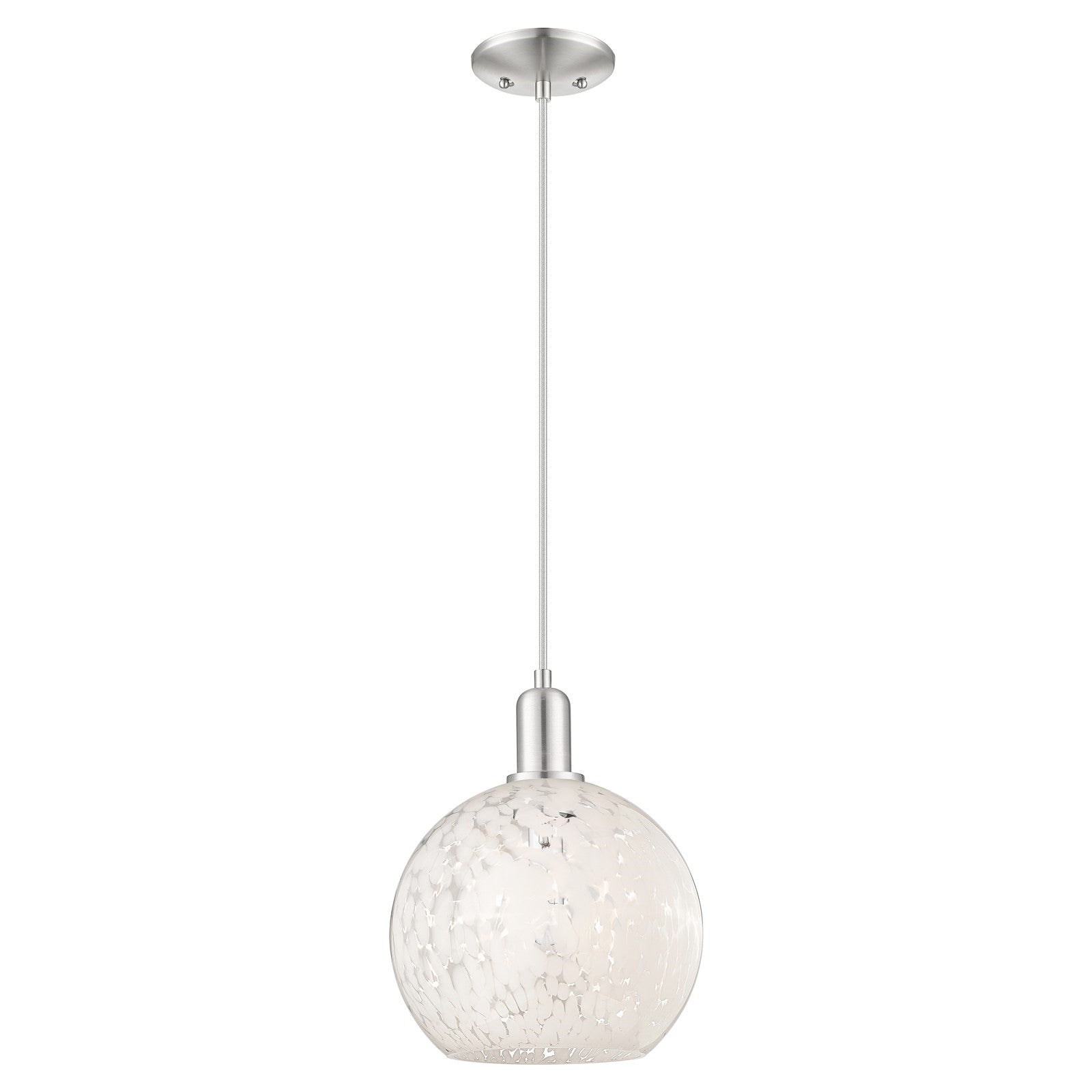 Innovations Lighting Arcadia 10in 1-Light Mini Pendant | Industrial Brushed Satin Nickel and White Mouchette Glass | Kitchen | Model 716-1P-SN-G1216-10WM