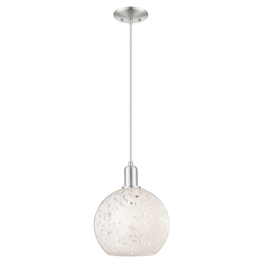 Innovations Lighting Arcadia 10in 1-Light Mini Pendant | Industrial Brushed Satin Nickel and White Mouchette Glass | Kitchen | Model 716-1P-SN-G1216-10WM