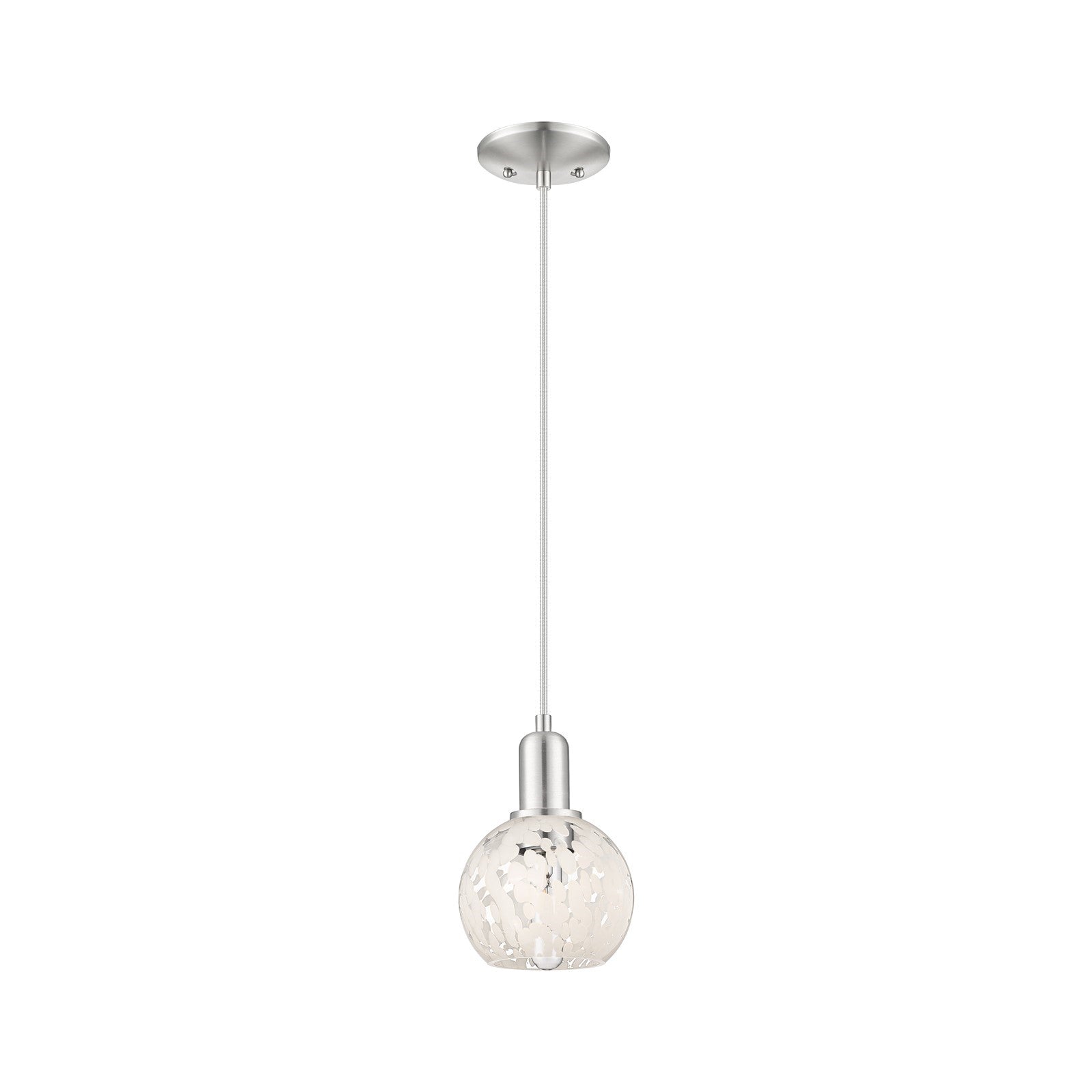 Innovations Lighting White Mouchette 6in 1-Light Mini Pendant | Industrial Brushed Satin Nickel and White Mouchette Glass | Model 716-1P-SN-G1216-6WM