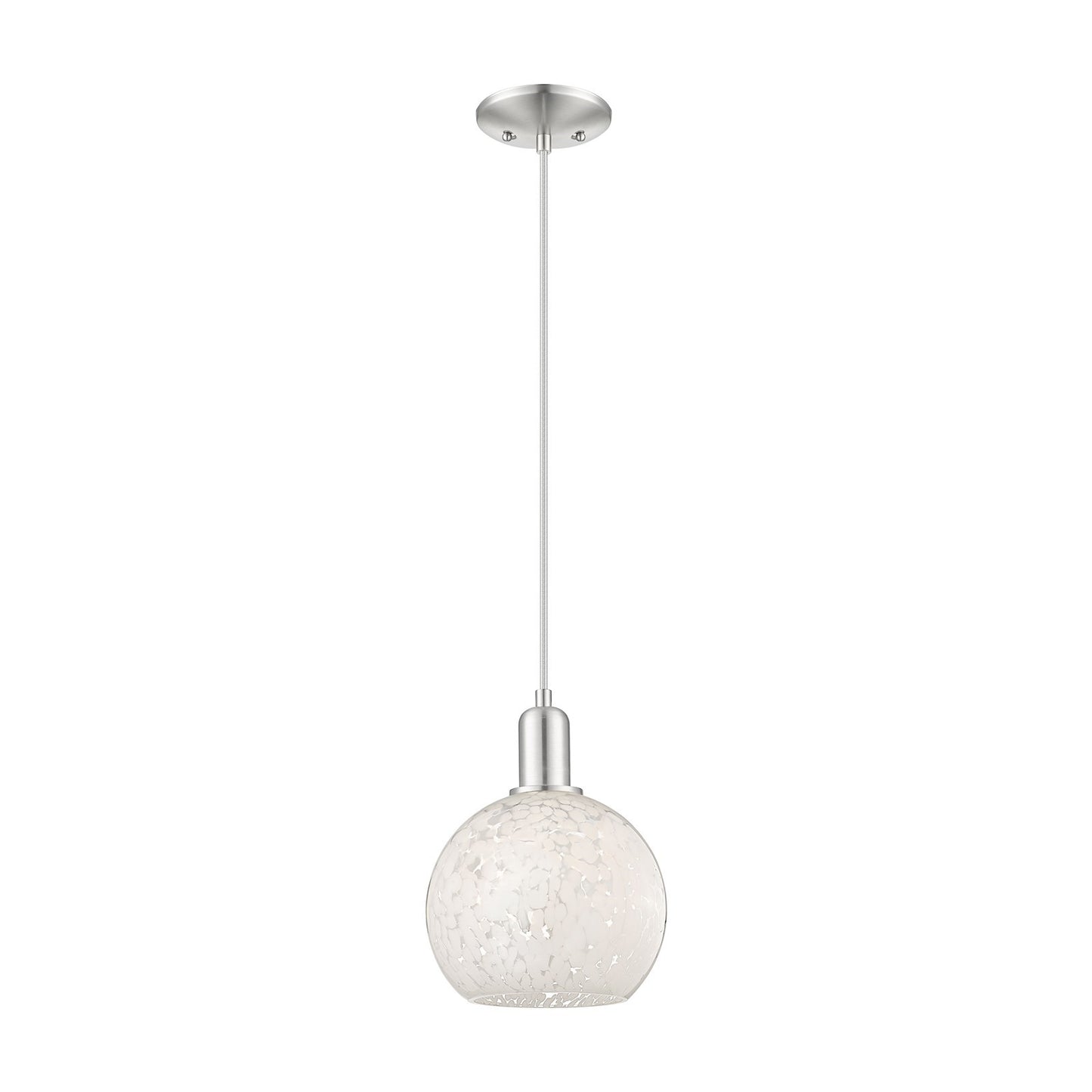 Innovations Lighting Arcadia 8in 1-Light Mini Pendant | Industrial Brushed Satin Nickel and White Mouchette Glass | Kitchen | Model 716-1P-SN-G1216-8WM