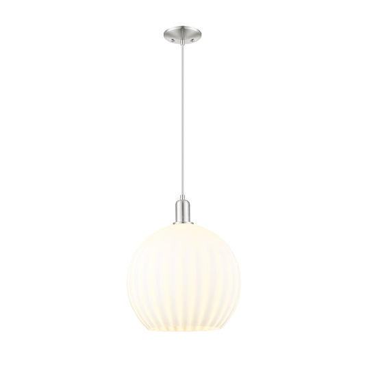 Innovations Lighting White Venetian 1-Light Mini Pendant | Industrial Brushed Satin Nickel and White Venetian Glass | Kitchen | Model 716-1P-SN-G1217-14WV