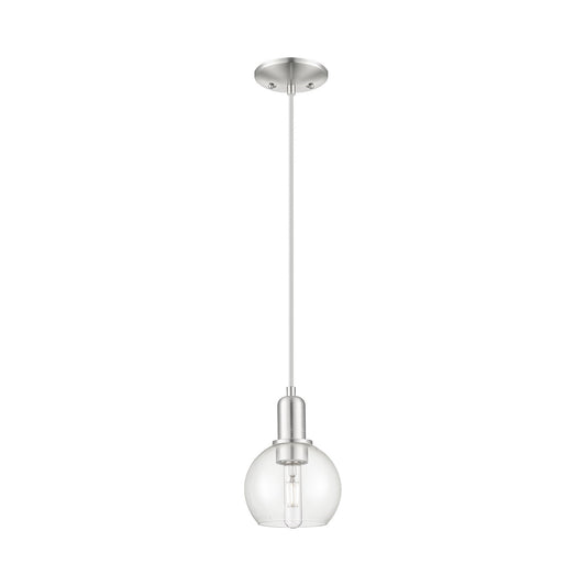 Innovations Athens 6in 1-Light Mini Pendant | Industrial Brushed Satin Nickel Steel and Clear Glass | Kitchen Island & Dining | Model 716-1P-SN-G122-6