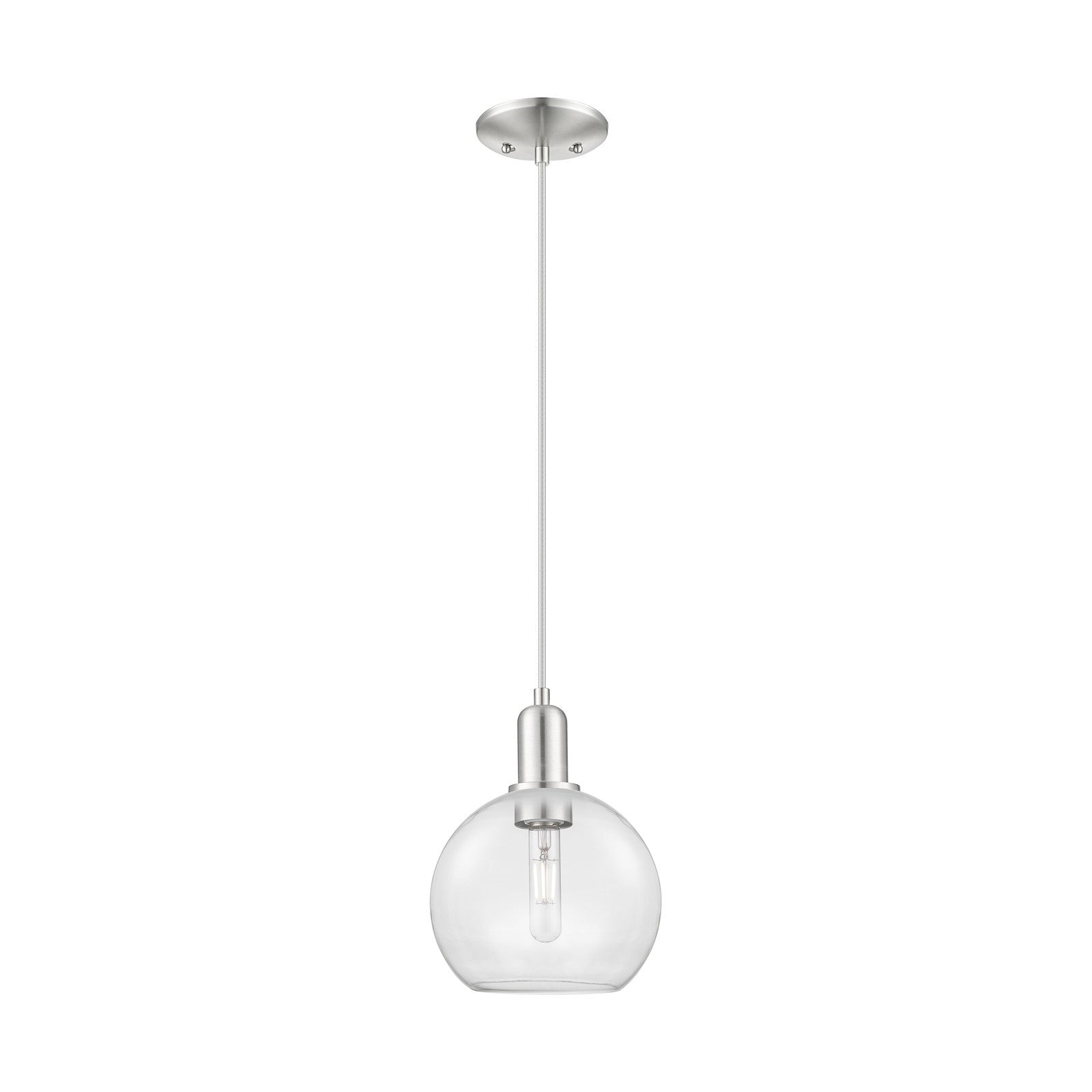 Innovations Athens 8in 1-Light Mini Pendant | Industrial Brushed Satin Nickel Steel and Clear Glass | Kitchen Island & Dining | Model 716-1P-SN-G122-8