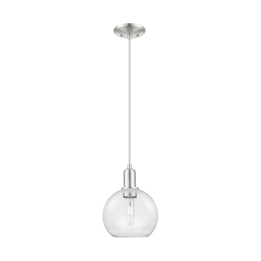 Innovations Athens 8in 1-Light Mini Pendant | Industrial Brushed Satin Nickel Steel and Clear Glass | Kitchen Island & Dining | Model 716-1P-SN-G122-8