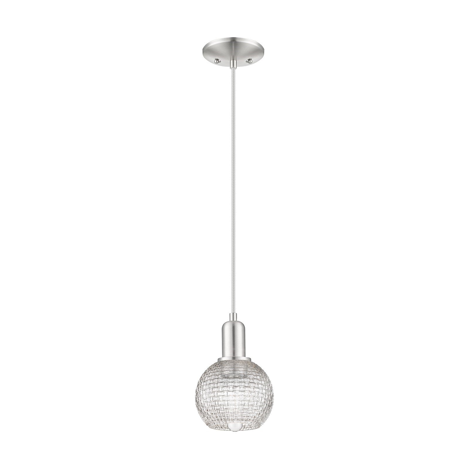 Innovations Athens 6in 1-Light Mini Pendant | Industrial Brushed Satin Nickel and Clear Basket Weave Glass | Kitchen Island & | Model 716-1P-SN-G122C-6CL