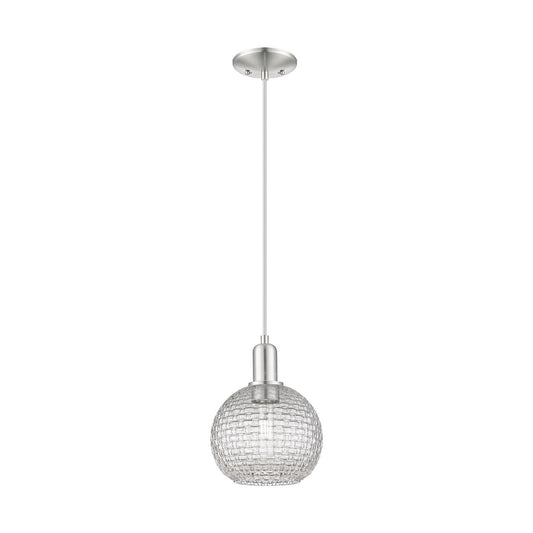Innovations Athens 8in 1-Light Mini Pendant | Industrial Brushed Satin Nickel Steel and Clear Basket Weave Glass | Kitchen | Model 716-1P-SN-G122C-8CL