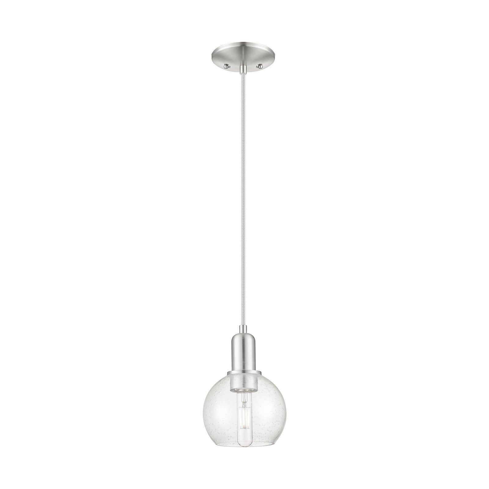 Innovations Athens 6in 1-Light Mini Pendant | Industrial Brushed Satin Nickel Steel and Seedy Glass | Kitchen Island & Dining | Model 716-1P-SN-G124-6