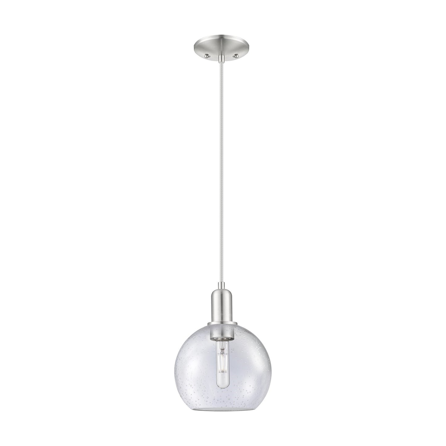 Innovations Athens 8in 1-Light Mini Pendant | Industrial Brushed Satin Nickel Steel and Seedy Glass | Kitchen Island & Dining | Model 716-1P-SN-G124-8