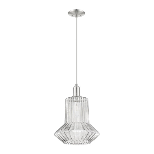 Innovations Springwater 12in 1-Light Mini Pendant | Industrial Brushed Satin Nickel Steel and Clear Fluted Glass | Kitchen Island & | Model 716-1P-SN-G212