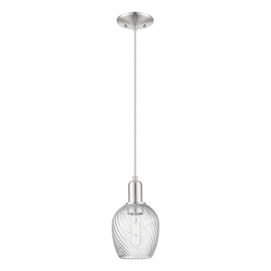 Innovations Salina 6in 1-Light Mini Pendant | Industrial Brushed Satin Nickel Steel and Clear Spiral Fluted Glass | Kitchen Island | Model 716-1P-SN-G292