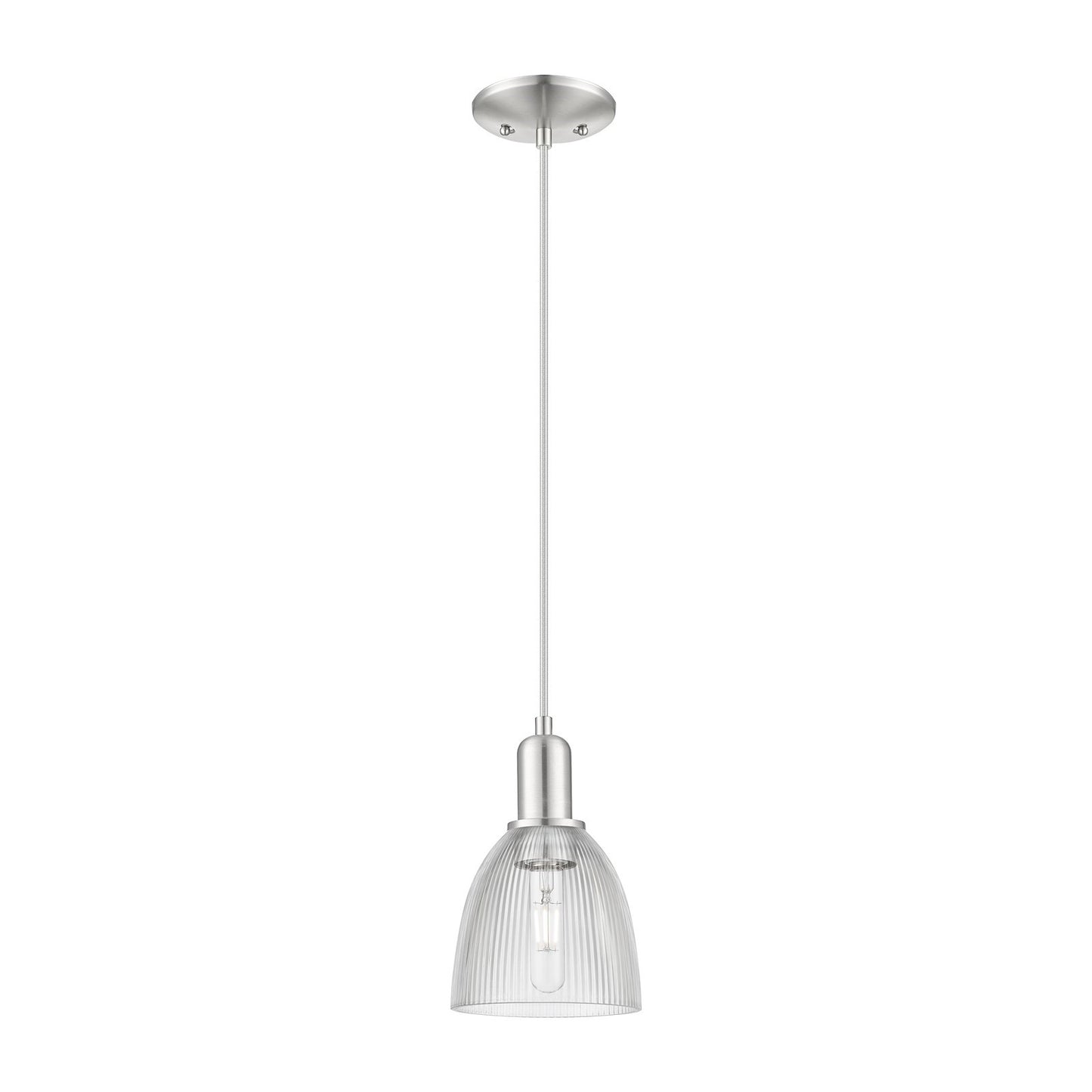 Innovations Castile 6in 1-Light Mini Pendant | Industrial Brushed Satin Nickel Steel and Clear Glass | Kitchen Island & Dining Room | Model 716-1P-SN-G382