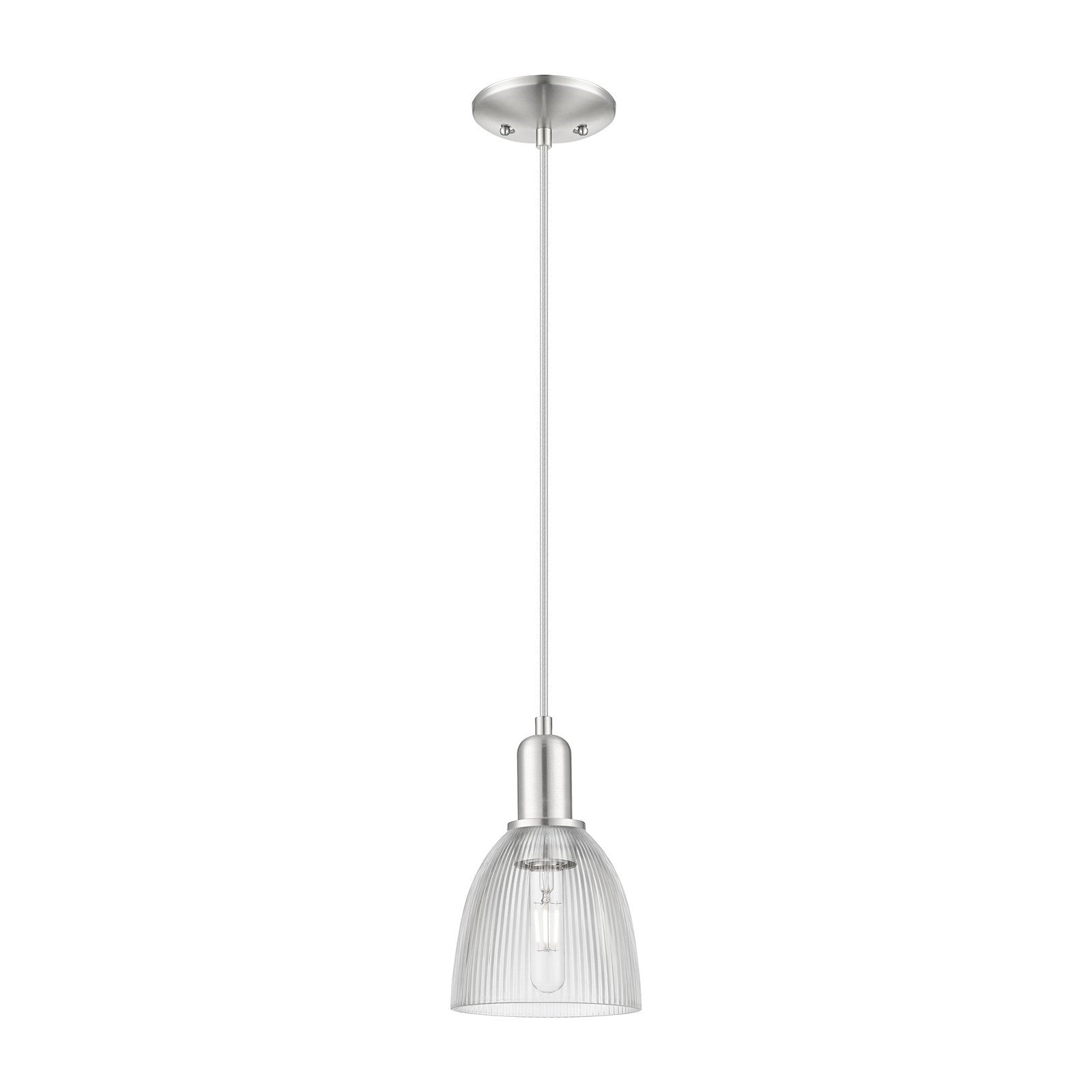 Innovations Castile 6in 1-Light Mini Pendant | Industrial Brushed Satin Nickel Steel and Clear Glass | Kitchen Island & Dining Room | Model 716-1P-SN-G382