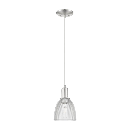 Innovations Castile 6in 1-Light Mini Pendant | Industrial Brushed Satin Nickel Steel and Clear Glass | Kitchen Island & Dining Room | Model 716-1P-SN-G382