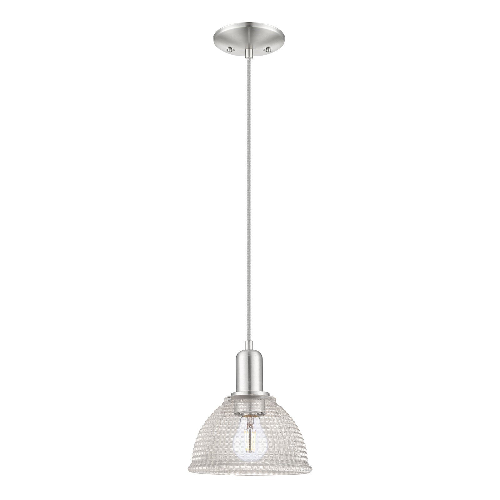 Innovations Arietta 8in 1-Light Mini Pendant | Industrial Brushed Satin Nickel Steel and Clear Glass | Kitchen Island & Dining Room | Model 716-1P-SN-G422