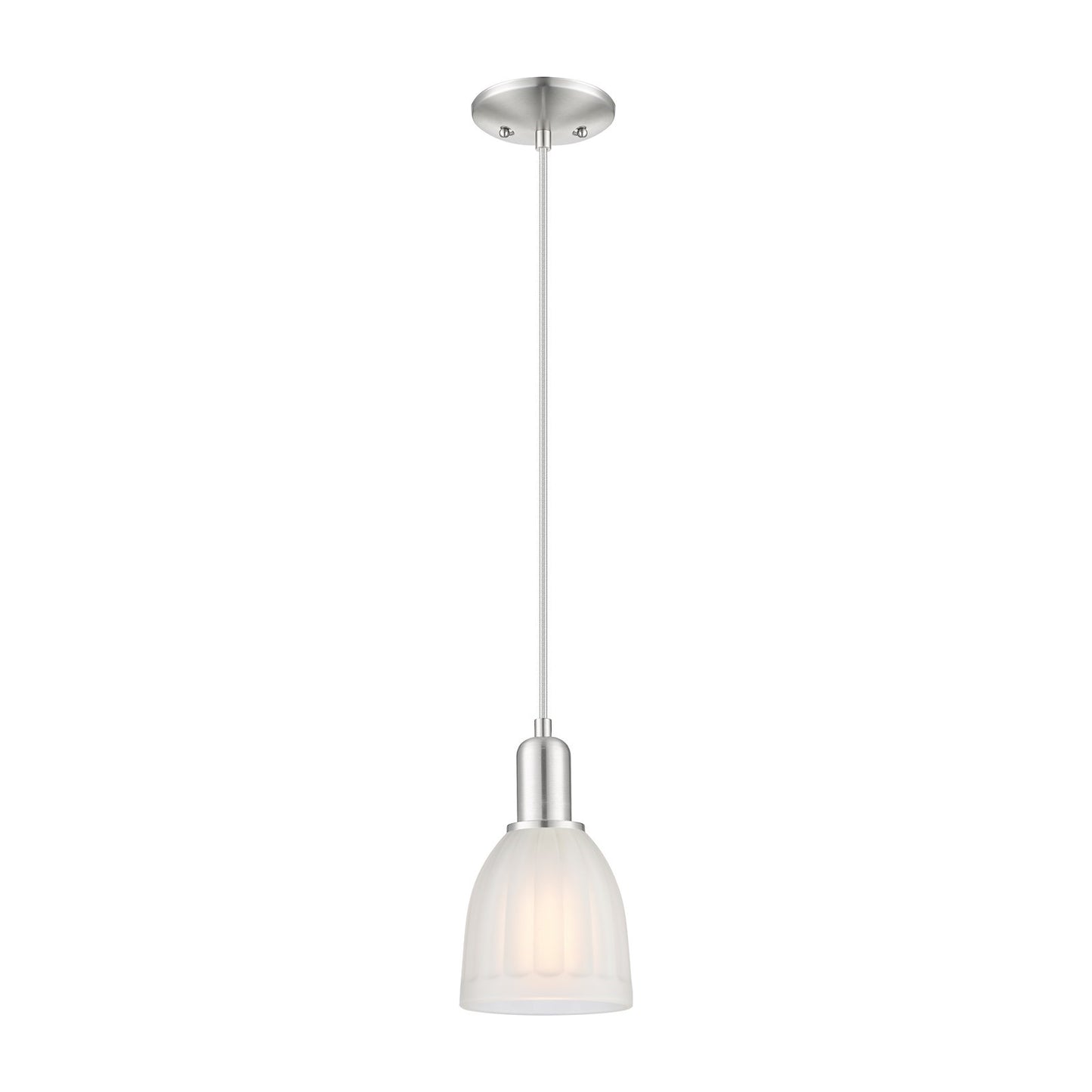 Innovations Brookfield 6in 1-Light Mini Pendant | Industrial Brushed Satin Nickel and White Frosted Ribbed Glass | Kitchen Island & | Model 716-1P-SN-G441
