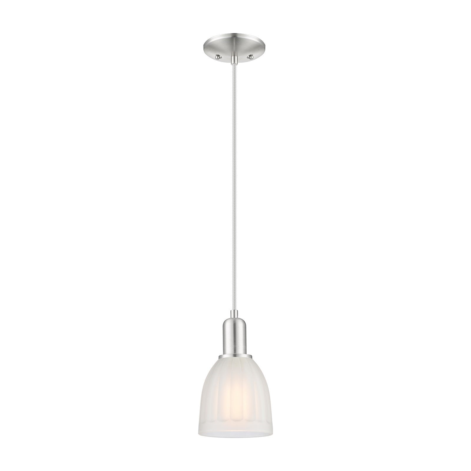 Innovations Brookfield 6in 1-Light Mini Pendant | Industrial Brushed Satin Nickel and White Frosted Ribbed Glass | Kitchen Island & | Model 716-1P-SN-G441