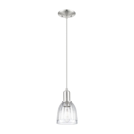 Innovations Brookfield 6in 1-Light Mini Pendant | Industrial Brushed Satin Nickel Steel and Clear Ribbed Glass | Kitchen Island & | Model 716-1P-SN-G442
