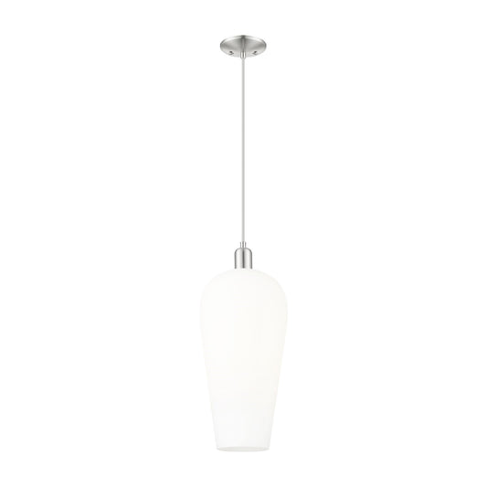 Innovations Chelsea 8in 1-Light Mini Pendant | Industrial Brushed Satin Nickel and White Glass | Kitchen Island & Dining Room | Model 716-1P-SN-G456-8WH