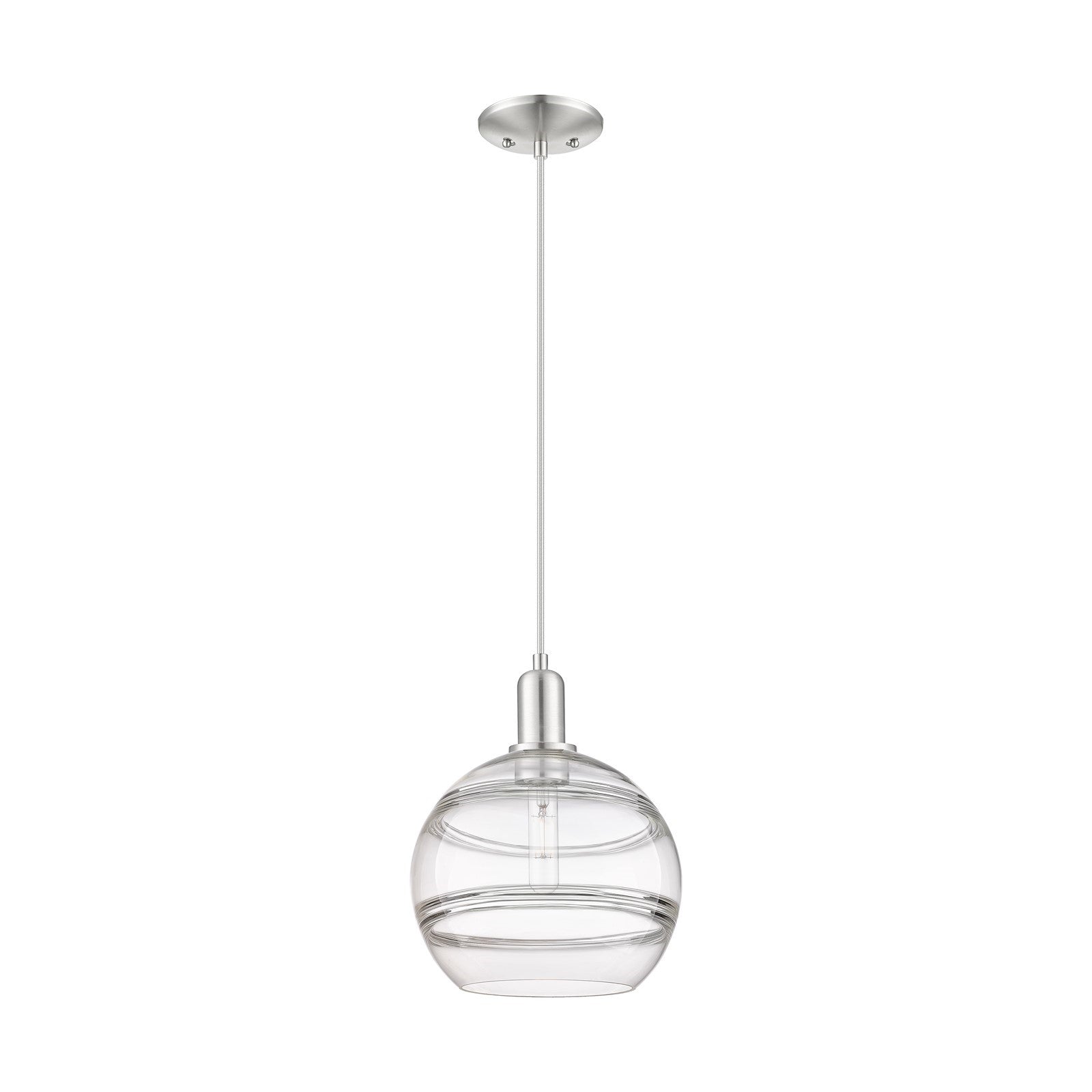 Innovations Rochester 10in 1-Light Mini Pendant | Industrial Brushed Satin Nickel Steel and Clear Glass | Kitchen Island & | Model 716-1P-SN-G556-10CL