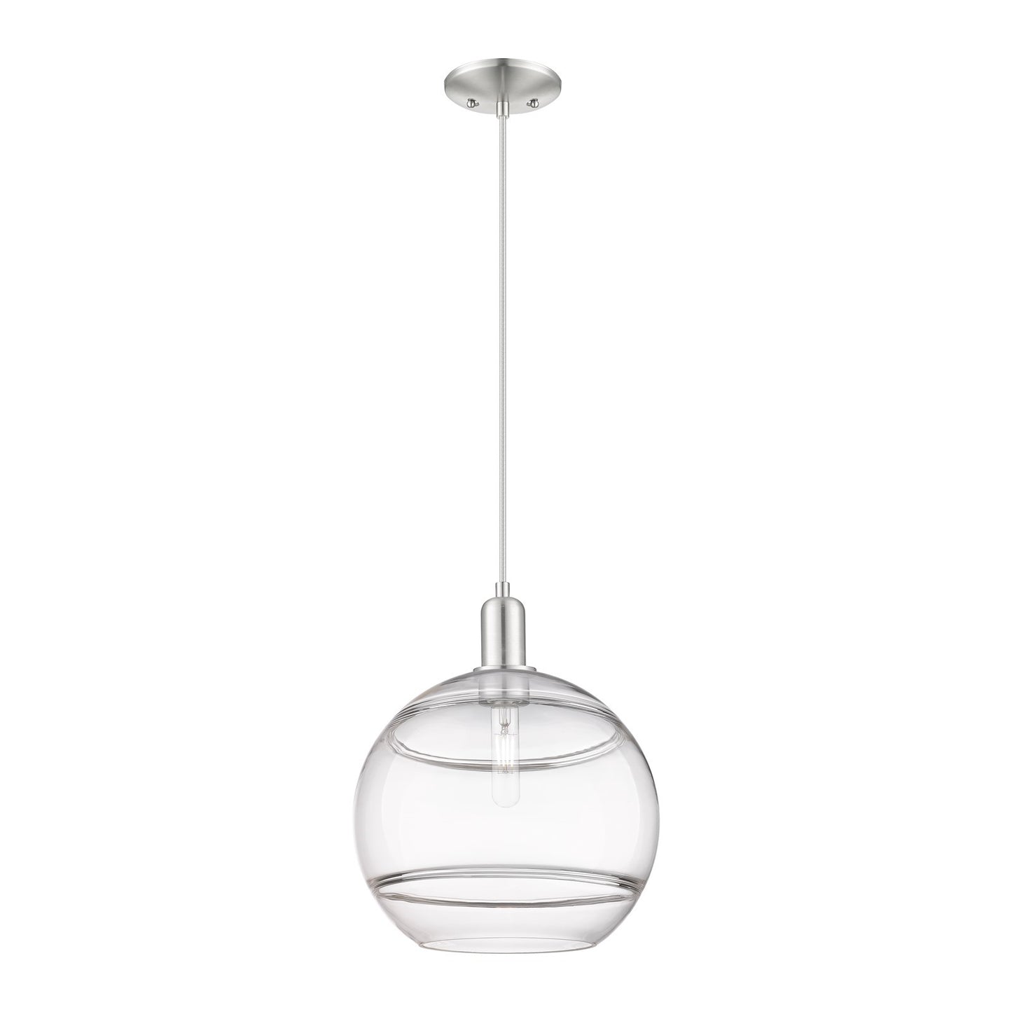 Innovations Rochester 12in 1-Light Mini Pendant | Industrial Brushed Satin Nickel Steel and Clear Glass | Kitchen Island & | Model 716-1P-SN-G556-12CL