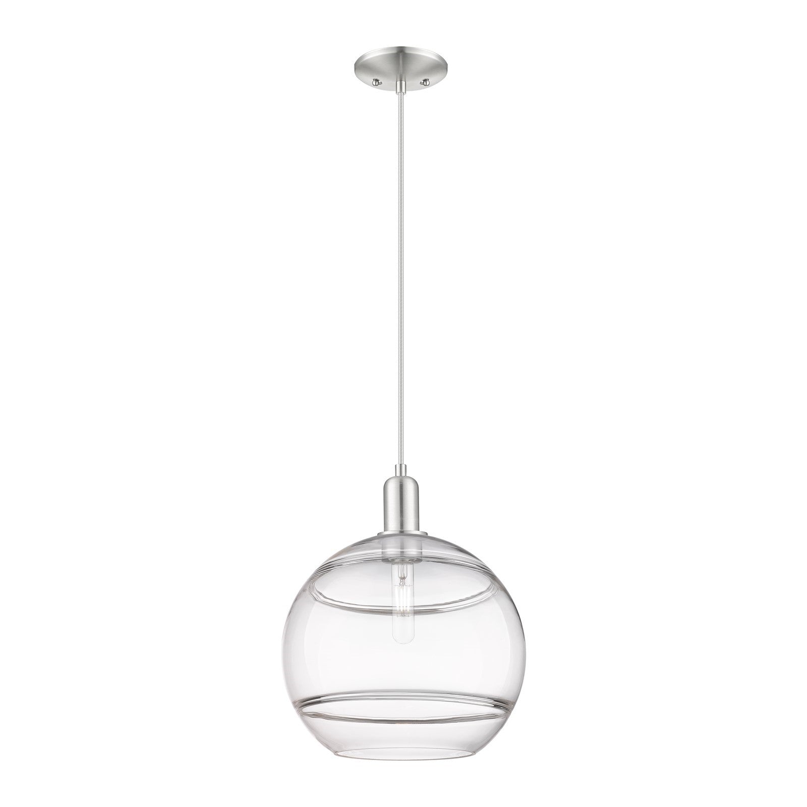 Innovations Rochester 12in 1-Light Mini Pendant | Industrial Brushed Satin Nickel Steel and Clear Glass | Kitchen Island & | Model 716-1P-SN-G556-12CL