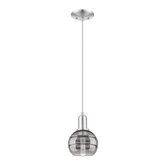 Innovations Rochester 6in 1-Light Mini Pendant | Industrial Brushed Satin Nickel and Light Smoke Glass | Kitchen Island & | Model 716-1P-SN-G556-6SM
