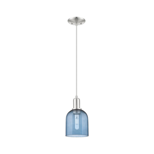 Innovations Bella 6in 1-Light Mini Pendant | Industrial Brushed Satin Nickel and Blue Glass | Kitchen Island & Dining Room | Model 716-1P-SN-G558-6BL