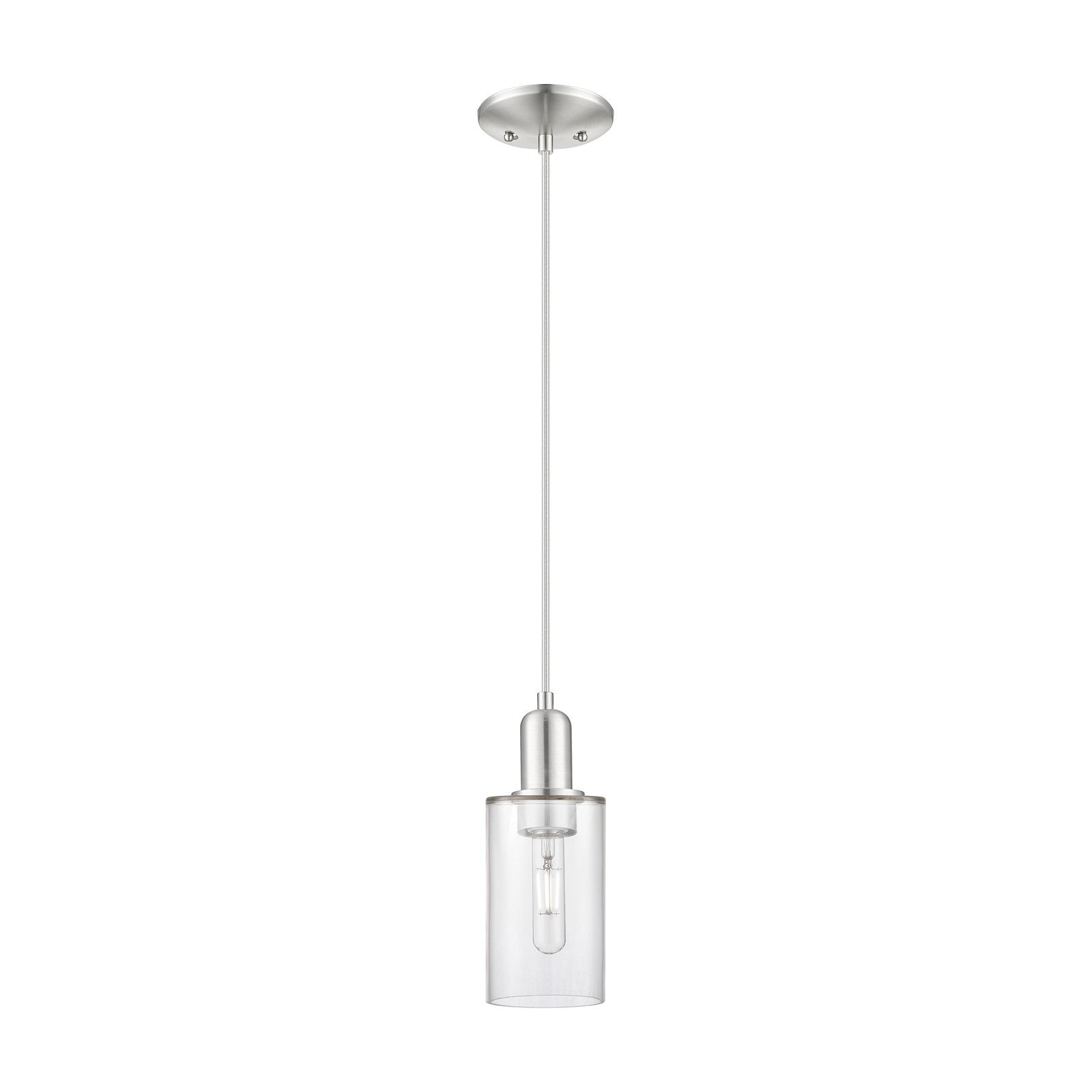 Innovations Lighting Clymer 4in 1-Light Mini Pendant | Industrial Brushed Satin Nickel Steel and Clear Glass | Kitchen Island & | Model 716-1P-SN-G802
