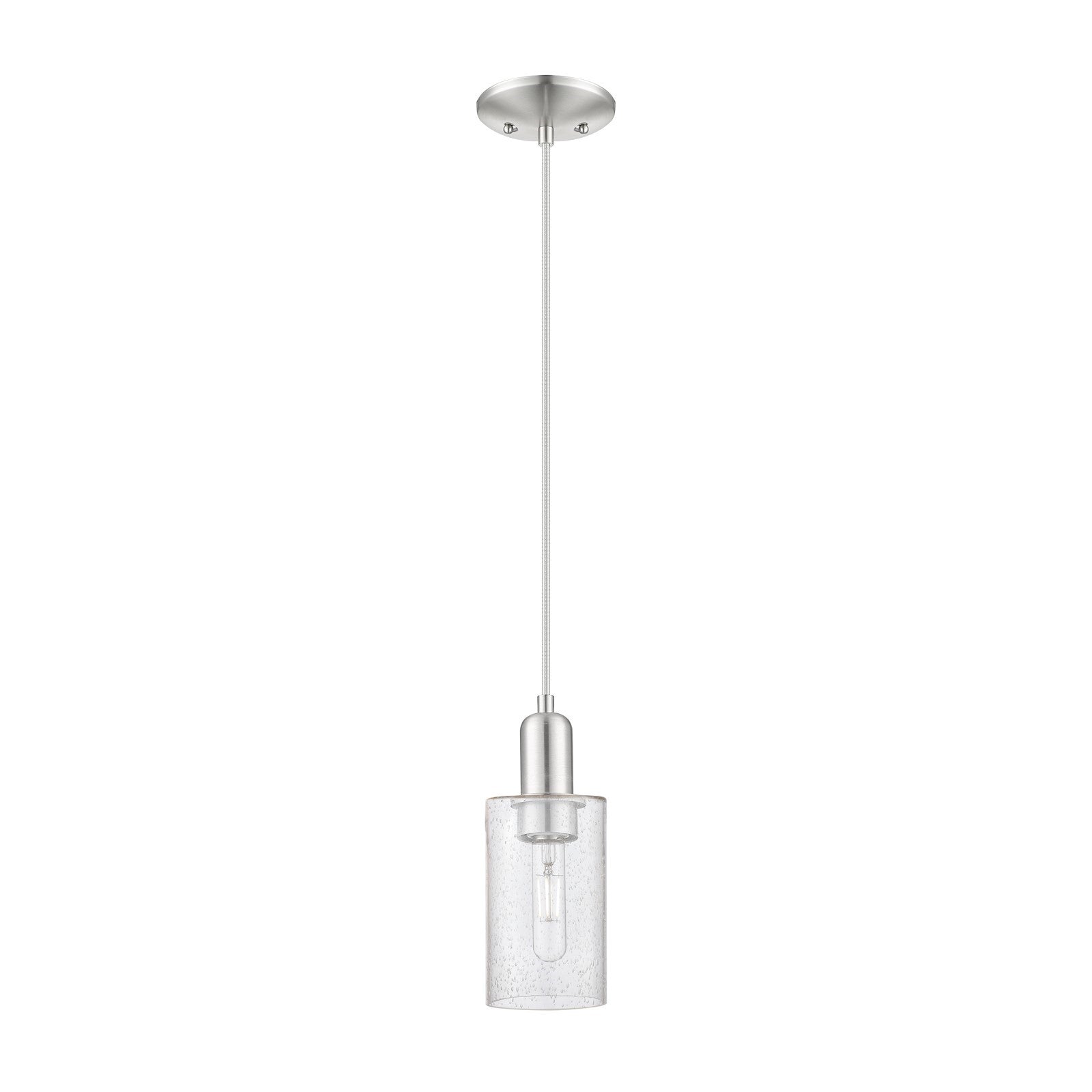 Innovations Clymer 4in 1-Light Mini Pendant | Industrial Brushed Satin Nickel Steel and Seedy Glass | Kitchen Island & Dining Room | Model 716-1P-SN-G804