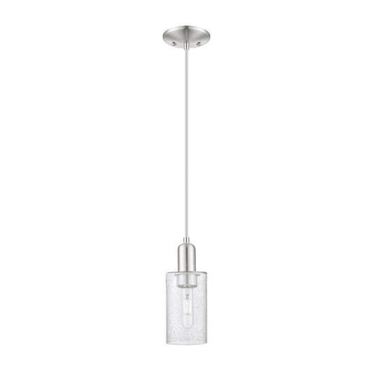 Innovations Clymer 4in 1-Light Mini Pendant | Industrial Brushed Satin Nickel Steel and Seedy Glass | Kitchen Island & Dining Room | Model 716-1P-SN-G804