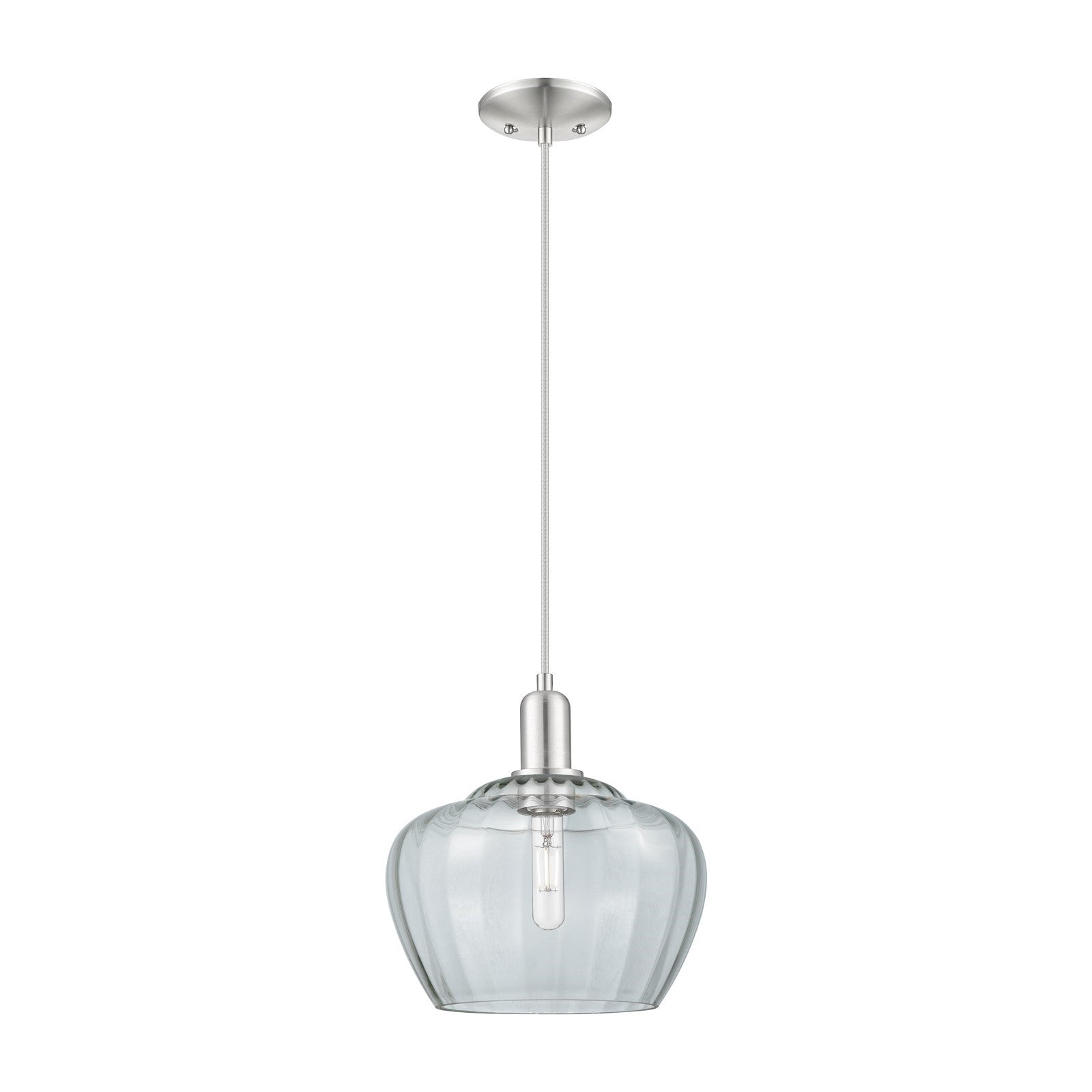 Innovations Fenton 11in 1-Light Mini Pendant | Industrial Brushed Satin Nickel Steel and Clear Ribbed Glass | Kitchen Island & | Model 716-1P-SN-G92-L