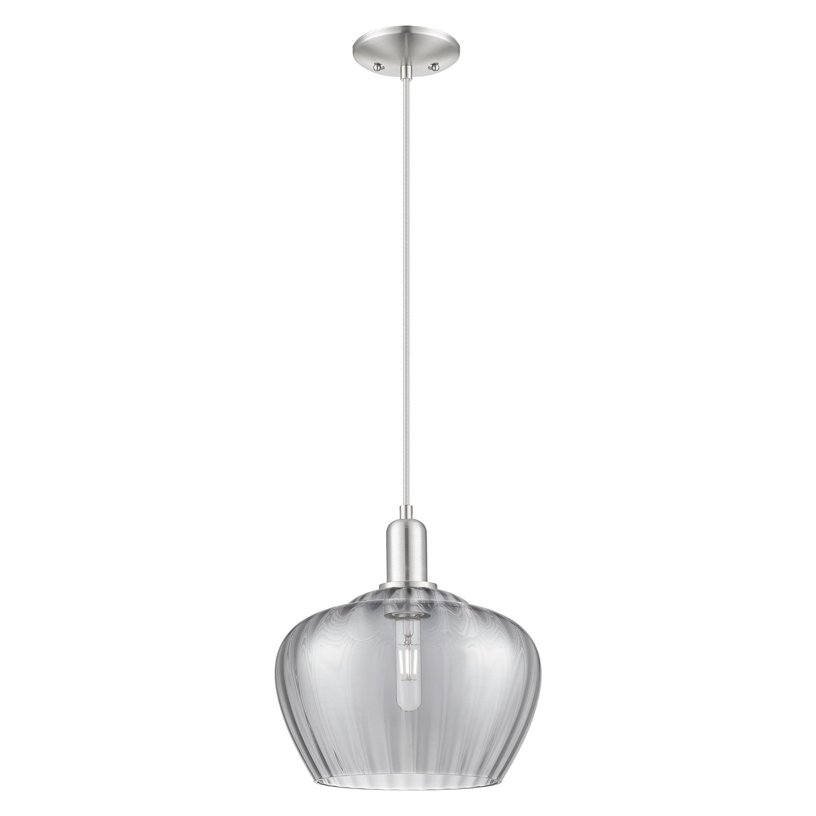 Innovations Fenton 11in 1-Light Mini Pendant | Industrial Brushed Satin Nickel and Light Smoke Ribbed Glass | Kitchen Island & | Model 716-1P-SN-G93-L