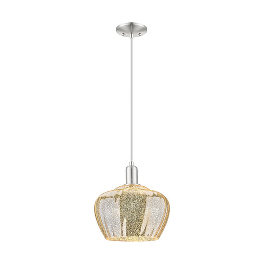 Innovations Fenton 11in 1-Light Mini Pendant | Industrial Brushed Satin Nickel and Mercury Ribbed Glass | Kitchen Island & Dining | Model 716-1P-SN-G96-L